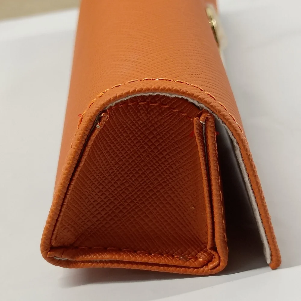 Tory Burch Gold Logo Eyeglass Leather Case- Orange